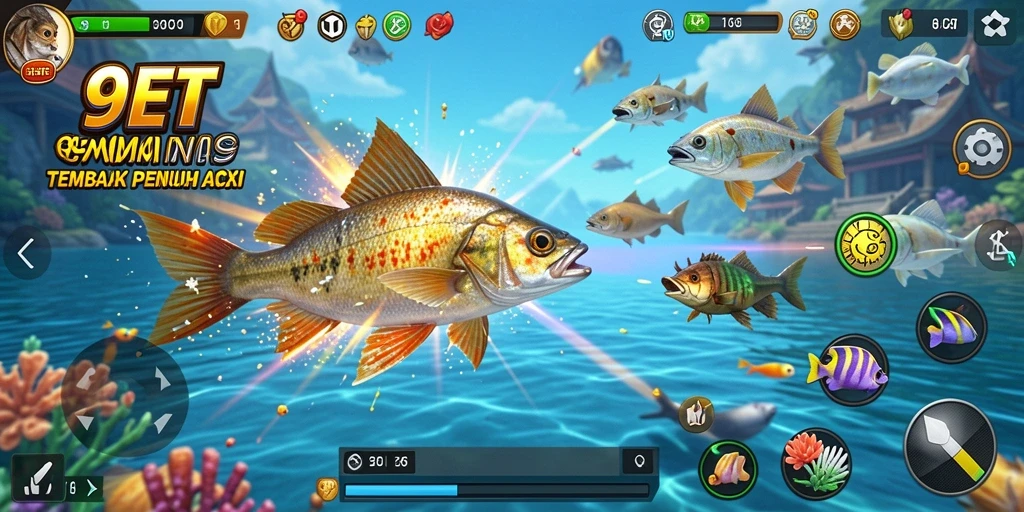 Screenshot menampilkan aksi menembak ikan dalam game 9ET.