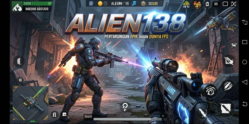 Screenshot gameplay ALIEN138 dengan pertempuran intens melawan alien.