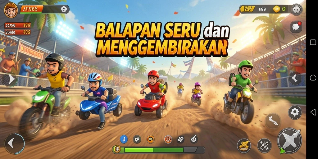 Screenshot gameplay AT866 yang penuh aksi balapan seru.
