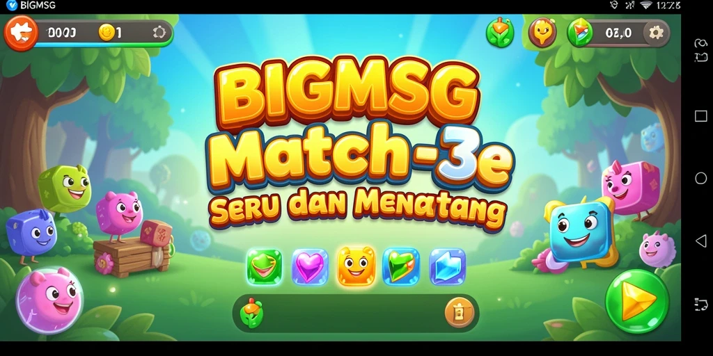 Tampilan gameplay seru BIGMSG dengan kombinasi permata yang menantang.
