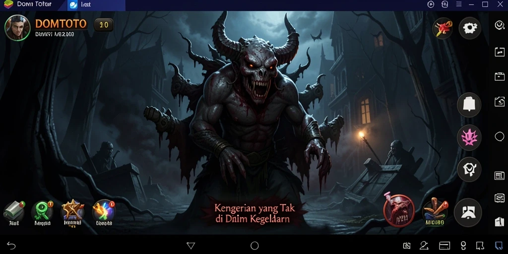 Gameplay DOMTOTO menampilkan momen menegangkan dan hantu menyeramkan.
