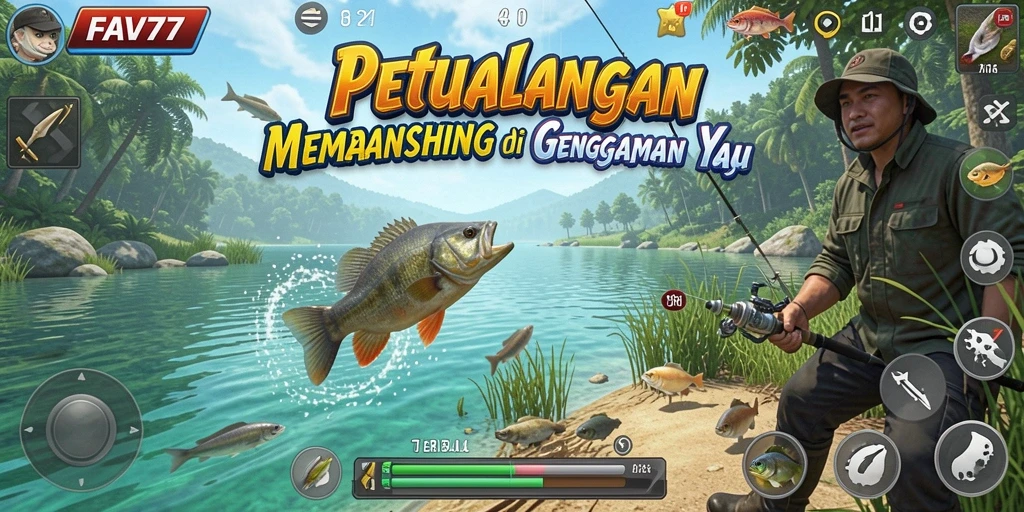 Tampilan screenshot <strong>FAV77</strong> menunjukkan momen menangkap ikan dengan latar laut yang indah.