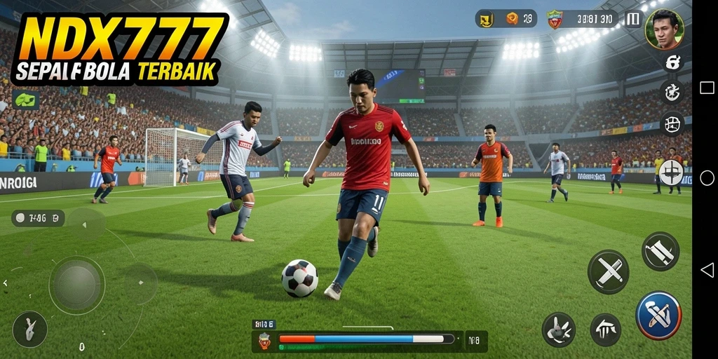 Screenshot menunjukkan gameplay intens dalam pertandingan sepak bola.