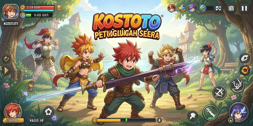 Tampilan gameplay <strong>KOSTOTO</strong> yang penuh aksi dan karakter menawan.