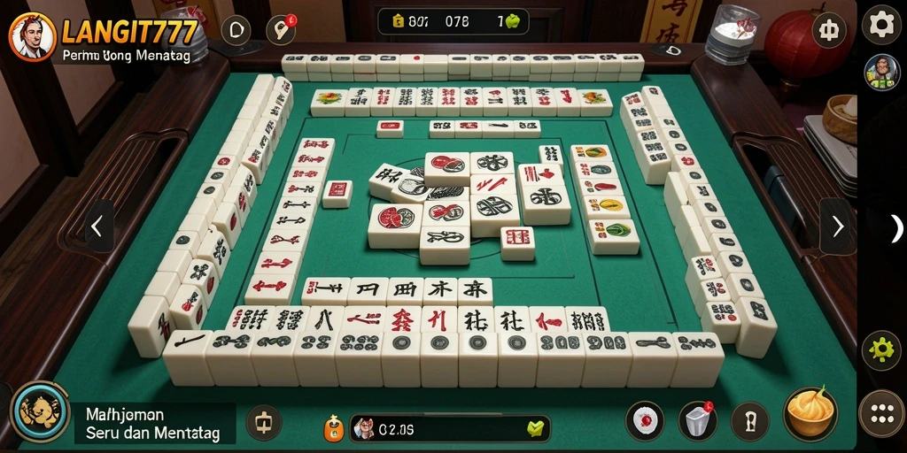 Screenshot menunjukkan gameplay Mahjong yang seru dengan latar belakang yang indah.