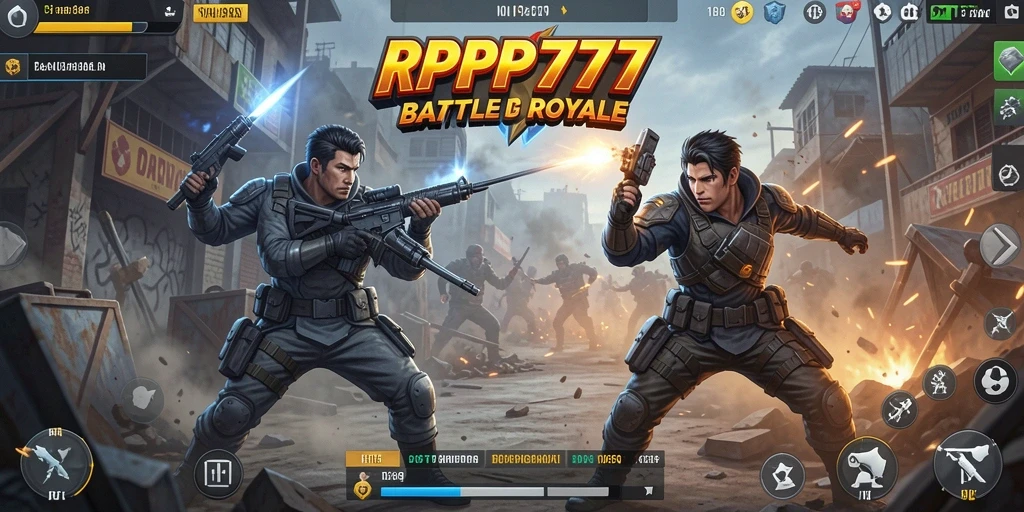 Screenshot RPRP777 menampilkan aksi intens dalam game Battle Royale.