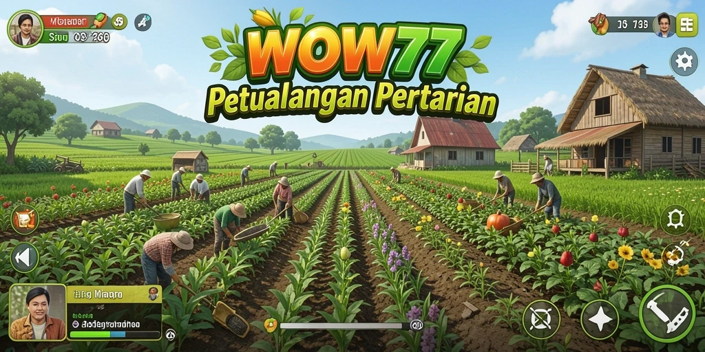 Screenshot gameplay menampilkan aktivitas bertani di WOW77.