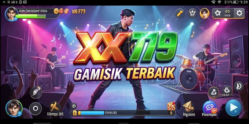 Screenshot gameplay XXX777 menampilkan interaksi seru dengan musik.